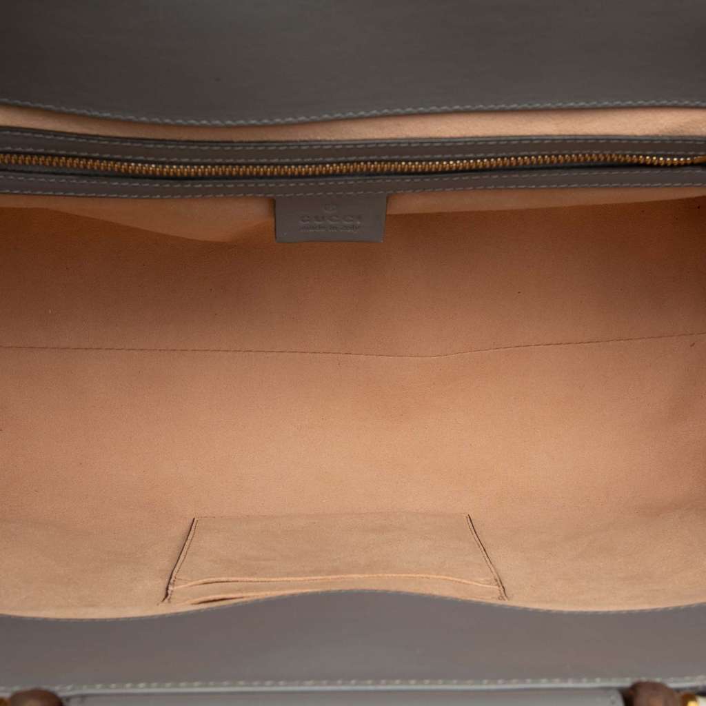 Gucci Medium Leather Bamboo Nymphaea Satchel - 4
