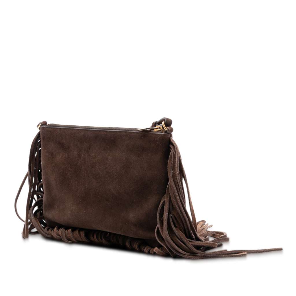 Saint Laurent Suede Monogram Fringe Crossbody - 2