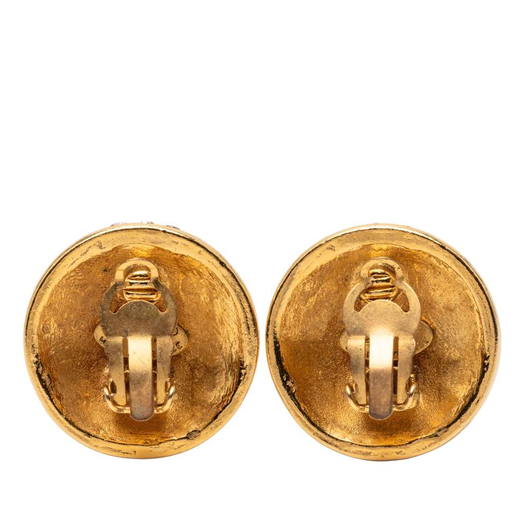 Chanel Gold Plated CC Crystal Round Clip On Earrings - 2