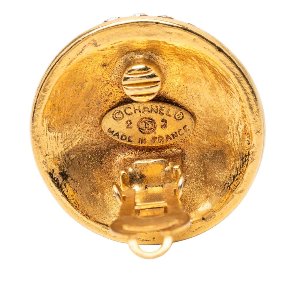 Chanel Gold Plated CC Crystal Round Clip On Earrings - 3