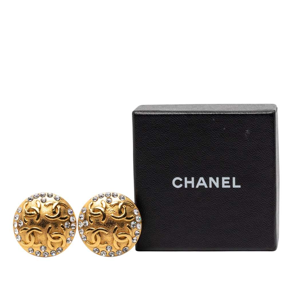Chanel Gold Plated CC Crystal Round Clip On Earrings - 4