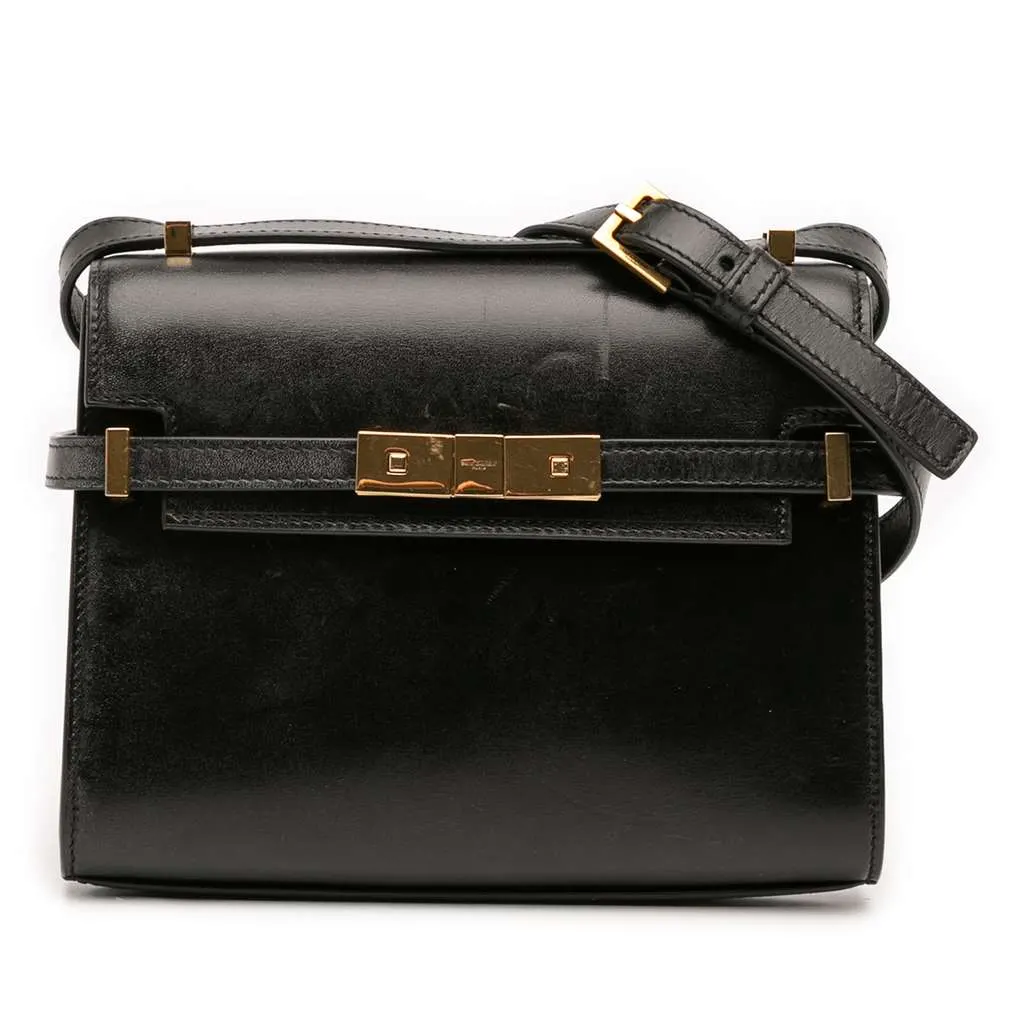 Saint Laurent Mini Box Calfskin Manhattan Shoulder Bag Black Leather Good - Front View