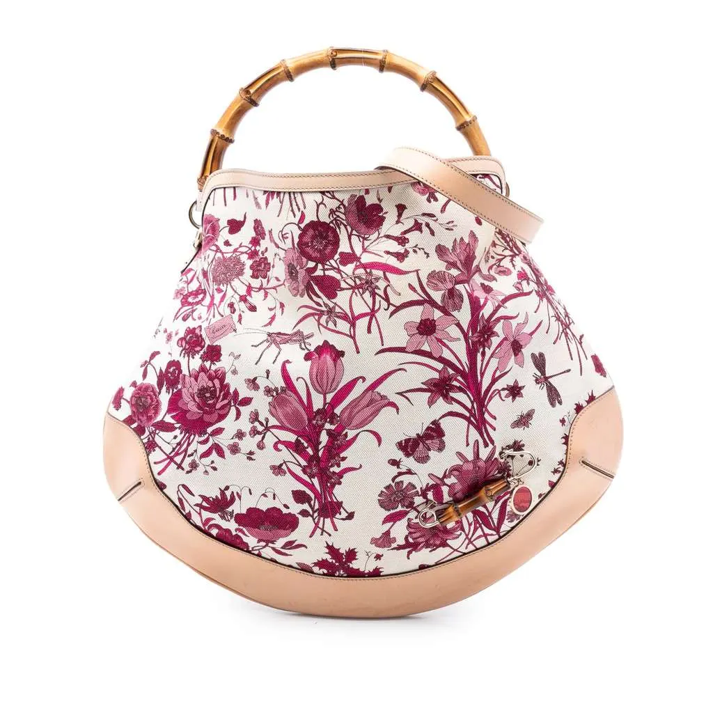 Gucci Canvas Floral Peggy Bamboo Hobo Brown Canvas Very good - Front View