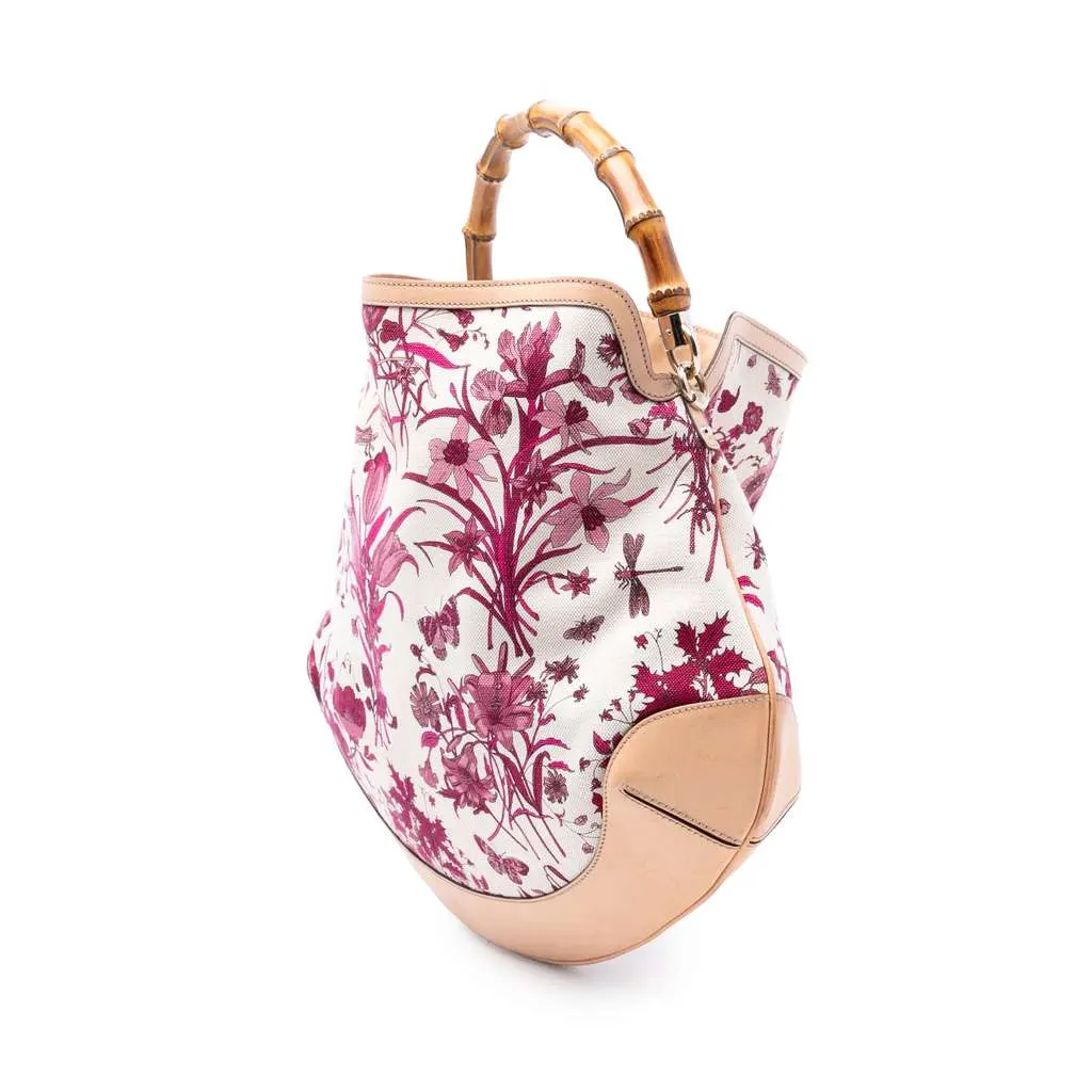 Gucci Canvas Floral Peggy Bamboo Hobo Brown Canvas Very good - Back View