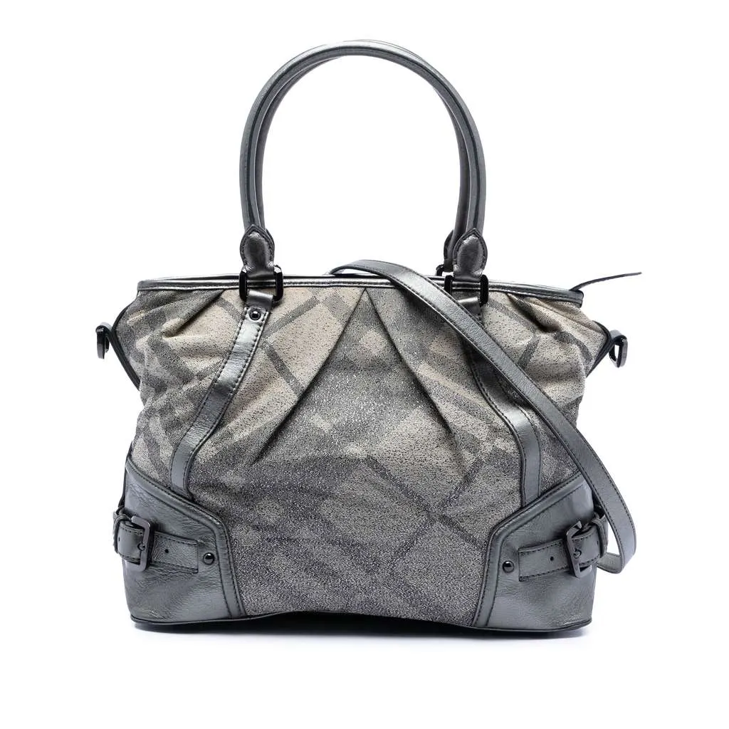Burberry Glitter Smoke Check Canvas Check Satchel Silver Canvas Very good - Front View