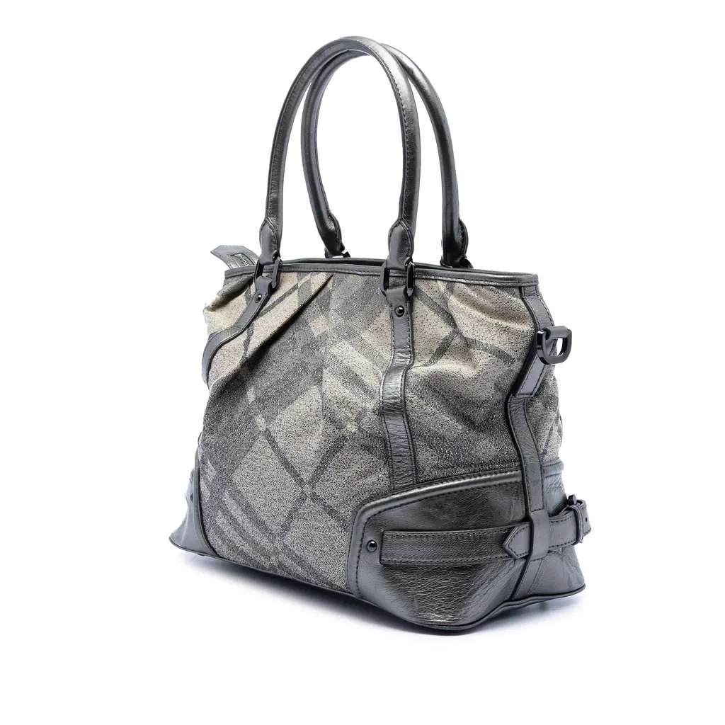 Burberry Glitter Smoke Check Canvas Check Satchel Silver Canvas Very good - Back View