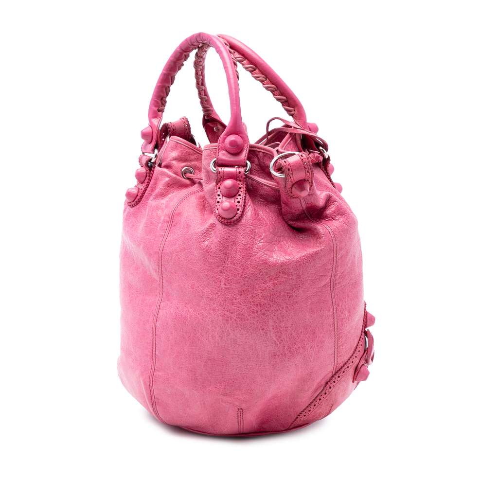 Balenciaga Lambskin Motocross Giant Brogues Pompon Bucket Bag - 2