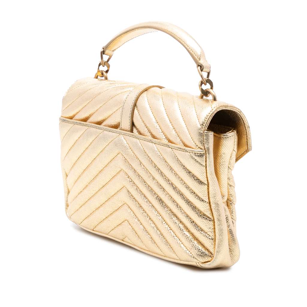 Saint Laurent Medium Metallic Calfskin Chevron Monogram College Bag - 2