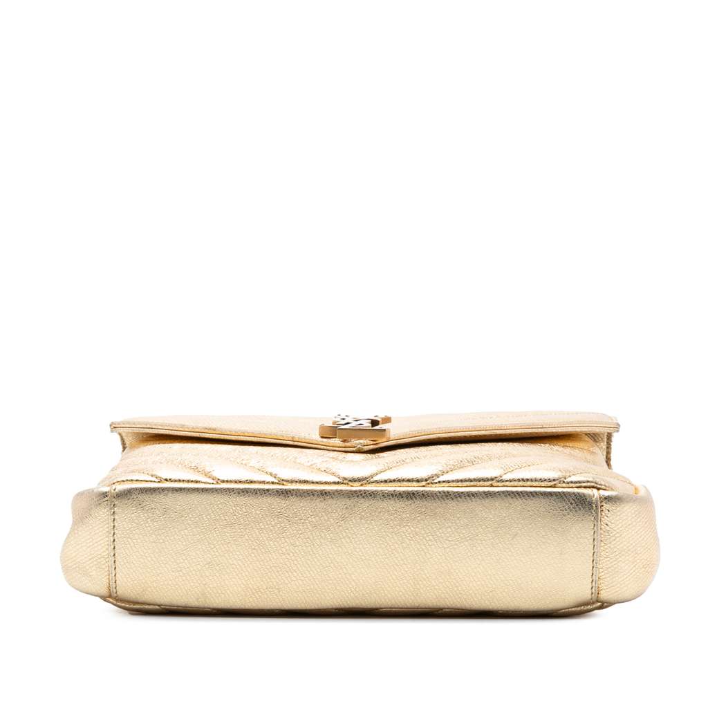 Saint Laurent Medium Metallic Calfskin Chevron Monogram College Bag - 3