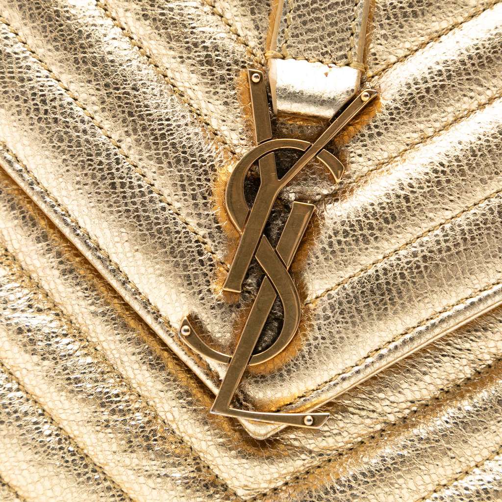 Saint Laurent Medium Metallic Calfskin Chevron Monogram College Bag - 5