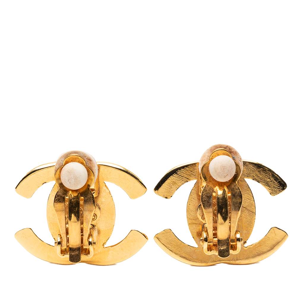 Chanel Gold Plated CC Turn Lock Clip on Earrings - 2