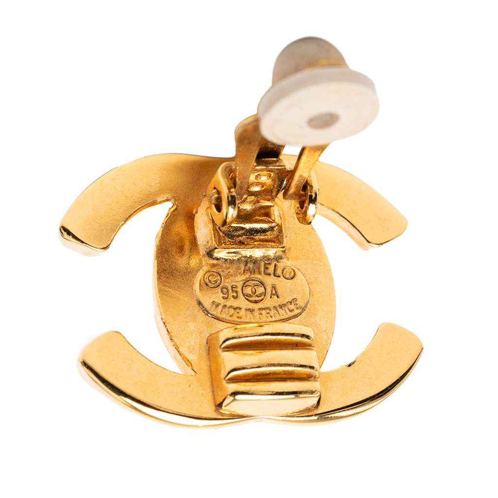 Chanel Gold Plated CC Turn Lock Clip on Earrings - 3