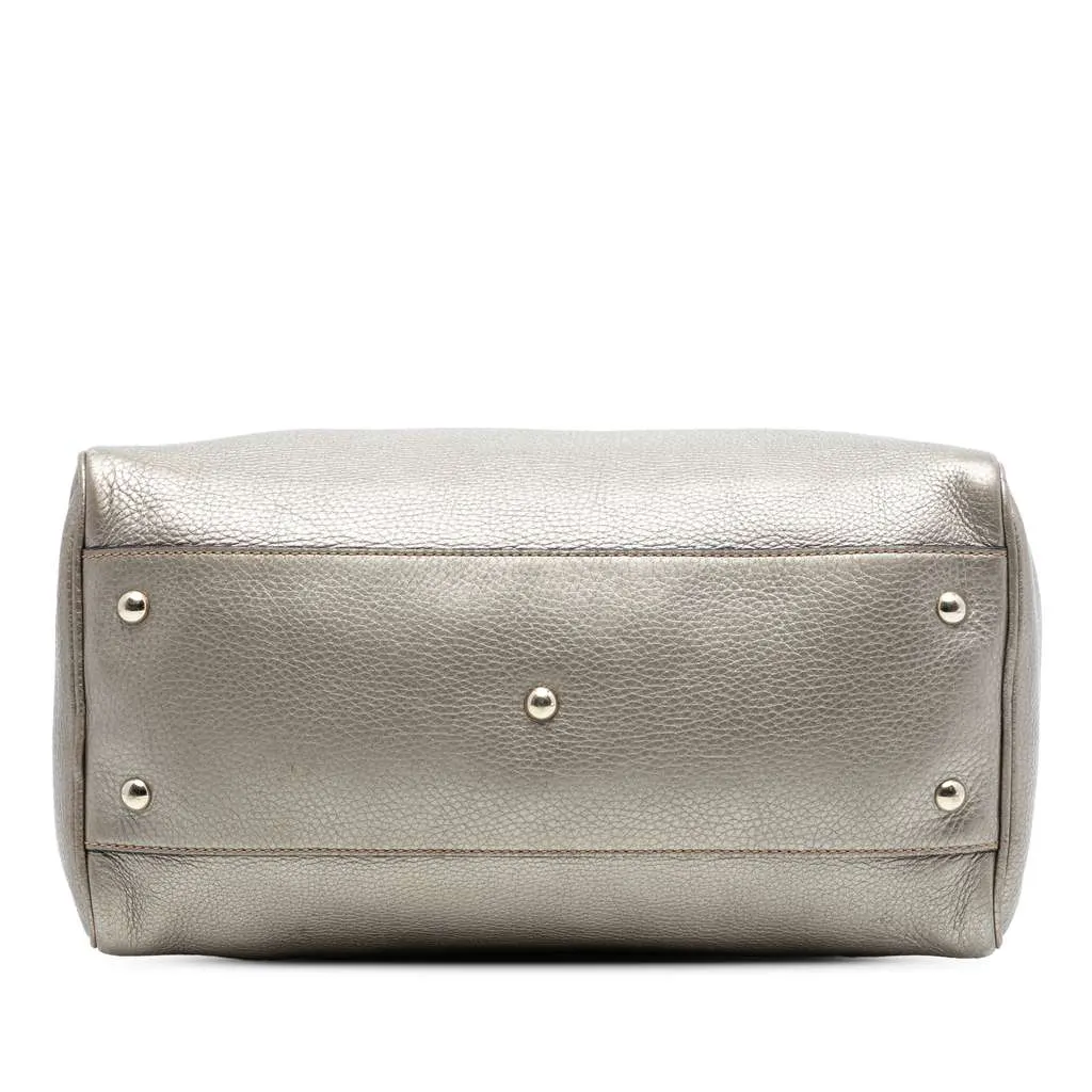 Gucci Medium Calfskin Bamboo Shopper Boston Bag Gold Leather Good - Inside View