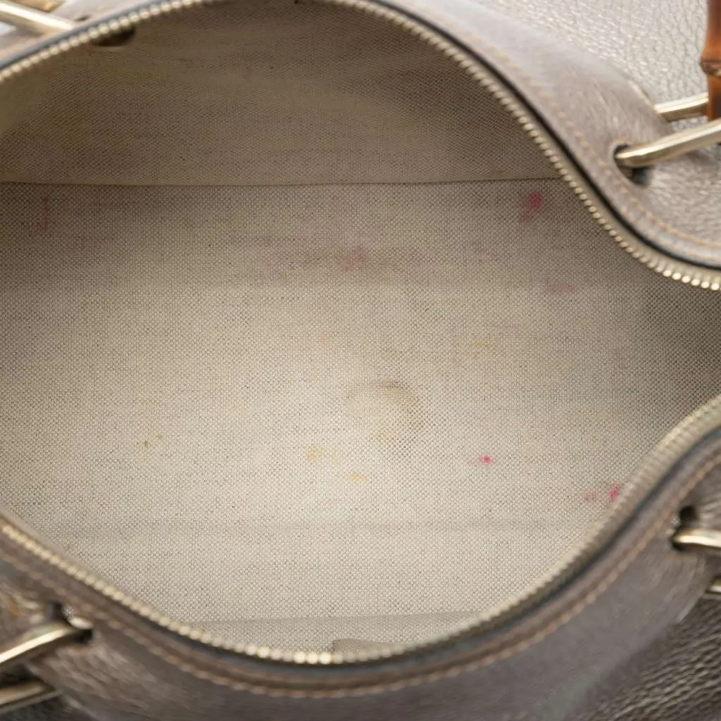 Gucci Medium Calfskin Bamboo Shopper Boston Bag Gold Leather Good - Model View