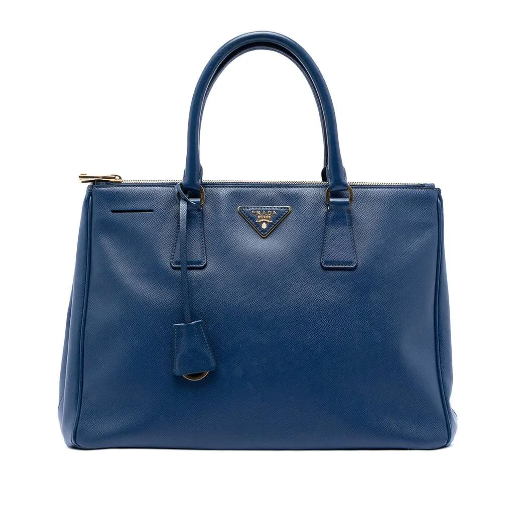Prada Medium Saffiano Lux Galleria Double Zip Satchel Blue Leather Very good - Front View