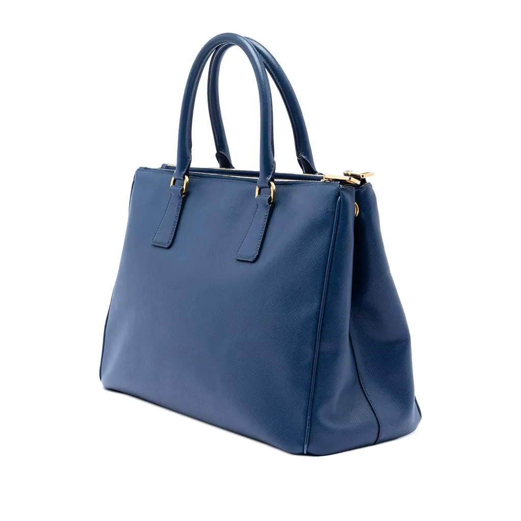 Prada Medium Saffiano Lux Galleria Double Zip Satchel Blue Leather Very good - Back View
