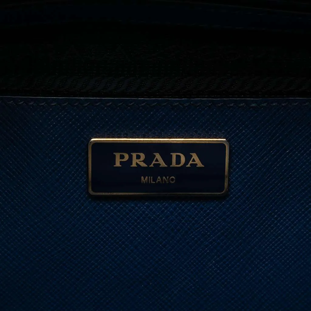Prada Medium Saffiano Lux Galleria Double Zip Satchel Blue Leather Very good - Box View