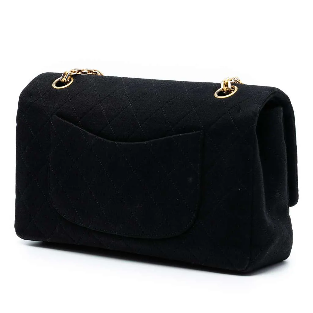Chanel Medium Classic Jersey Bijoux Chain Double Flap Black Cotton Very good - Back View