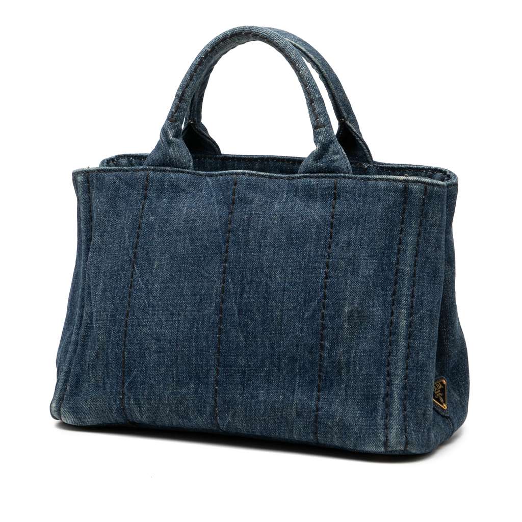 Prada Small Denim Canapa Logo Satchel - 2
