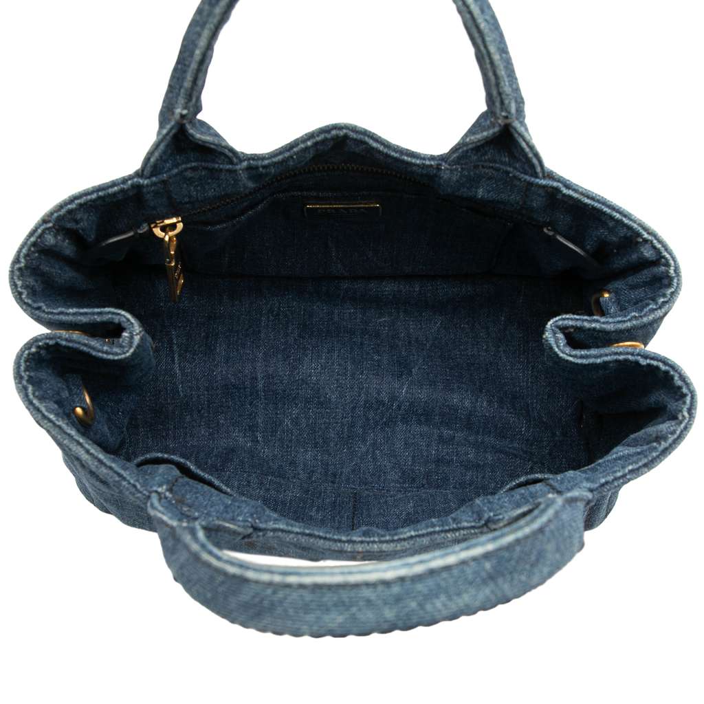 Prada Small Denim Canapa Logo Satchel - 4