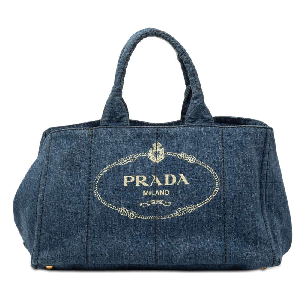 Prada Large Denim Canapa Logo Satchel