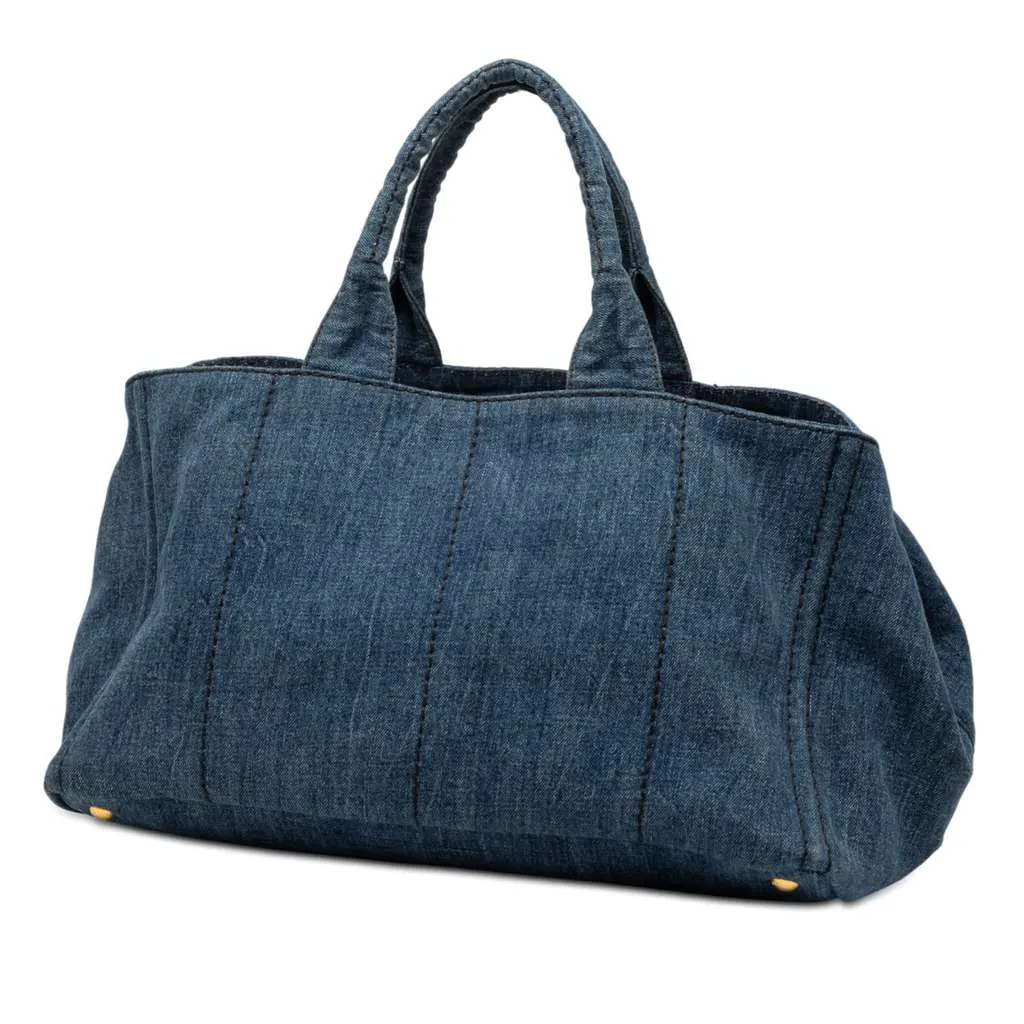 Prada Large Denim Canapa Logo Satchel | Libas Collective