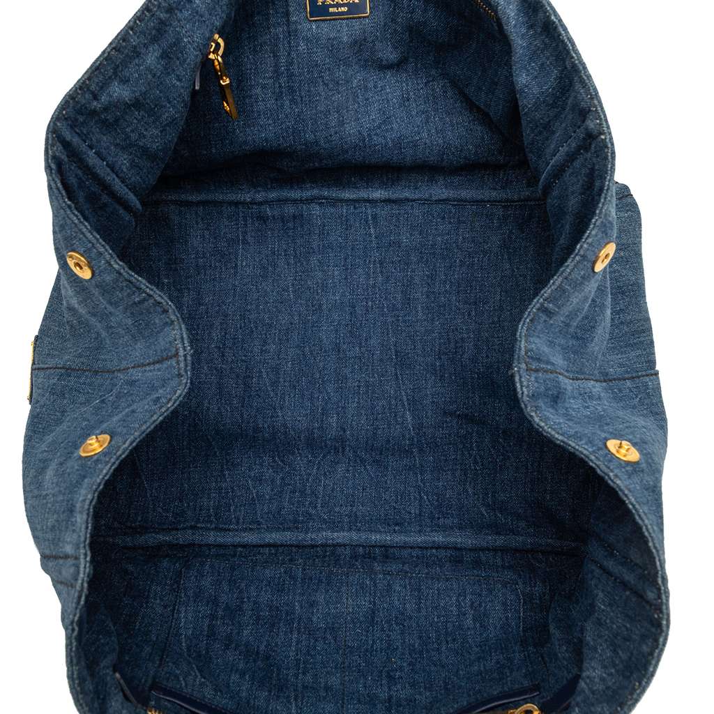 Prada Large Denim Canapa Logo Satchel - 4