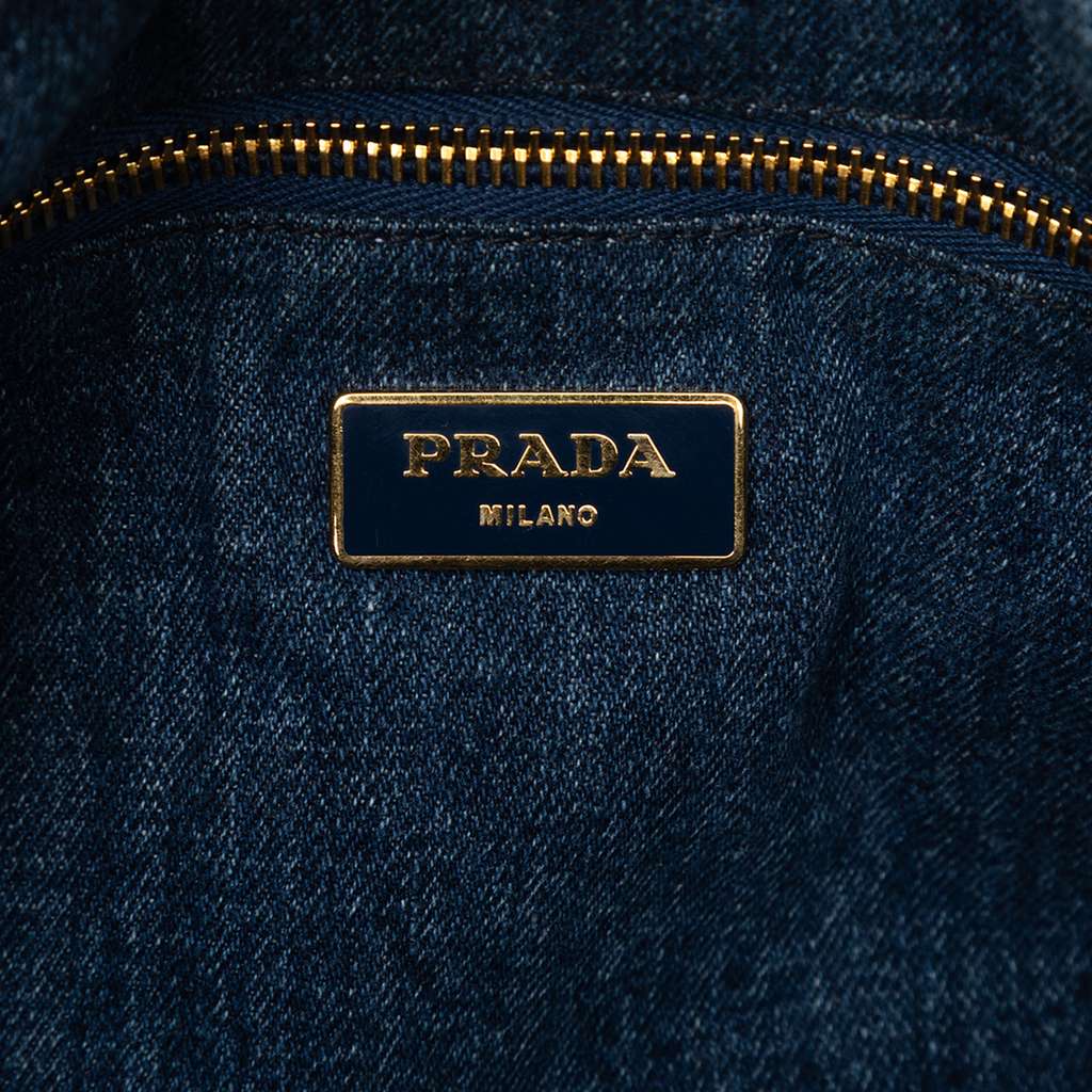 Prada Large Denim Canapa Logo Satchel - 5