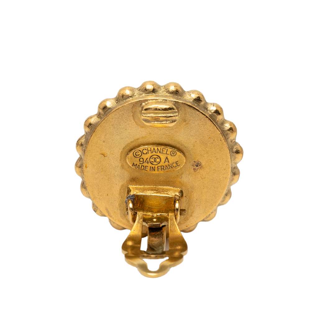 Chanel CC Gold Plated and Enamel Round Clip on Earrings - 3