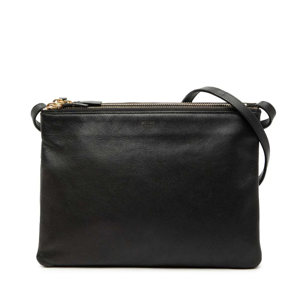Celine Large Lambskin Trio Crossbody Black Leather Good - Front View
