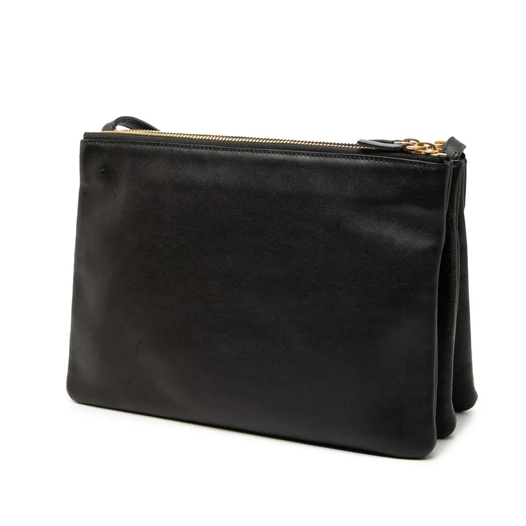 Celine Large Lambskin Trio Crossbody Black Leather Good - Back View