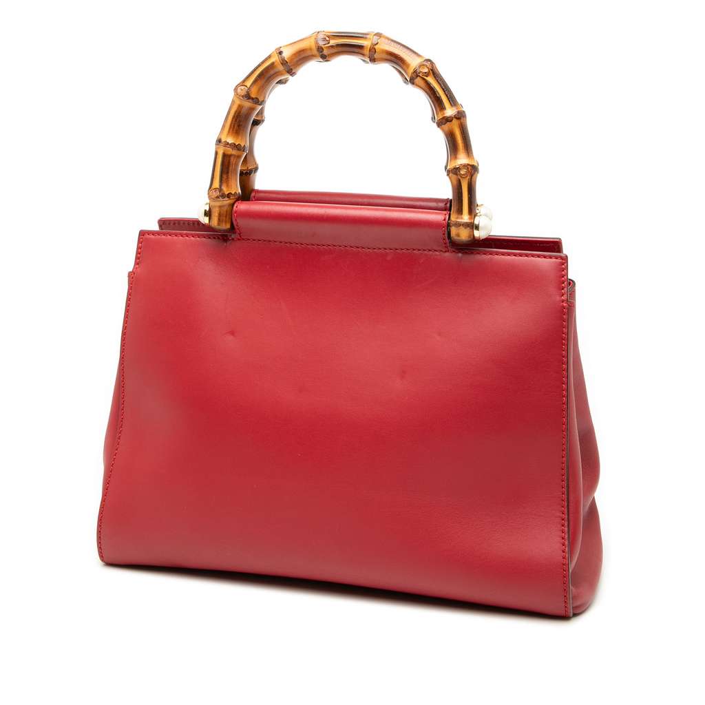Gucci Small Leather Bamboo Nymphaea Satchel - 2