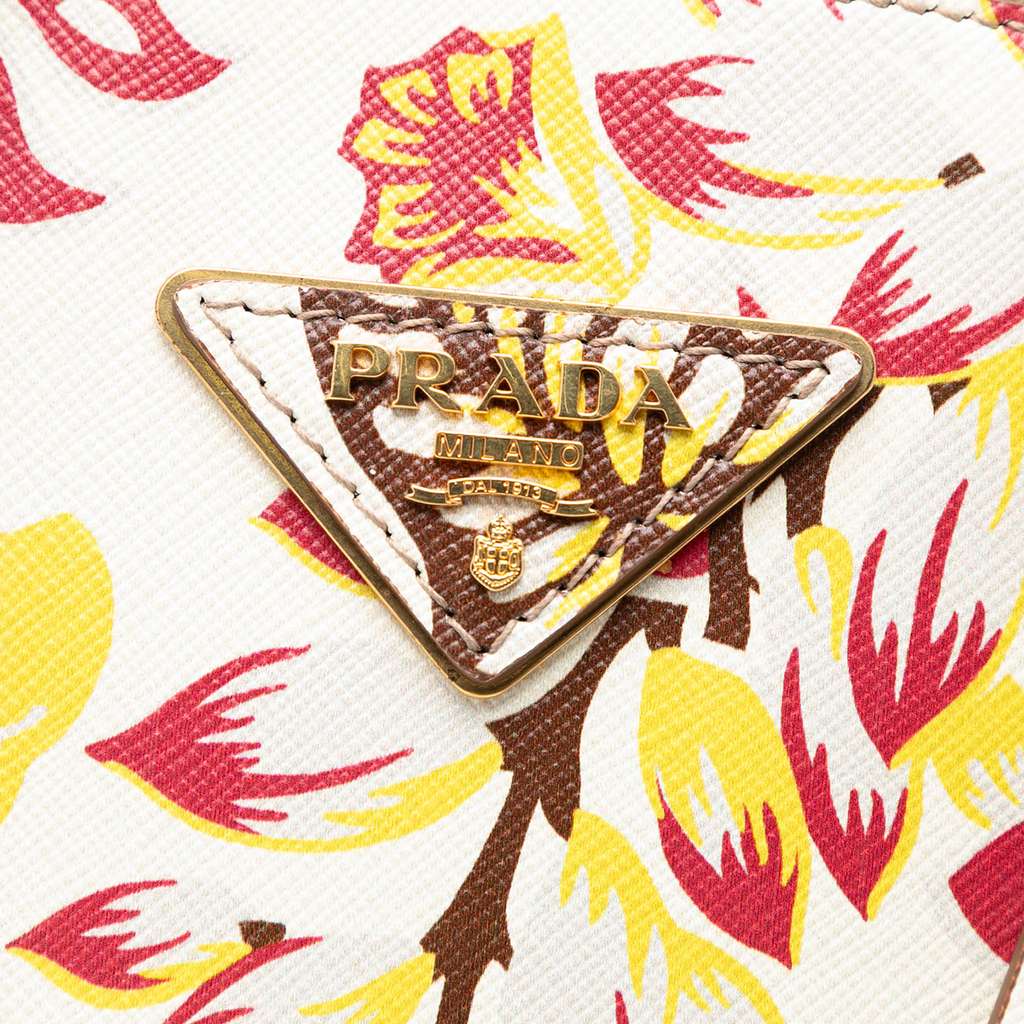 Prada Large Saffiano Lux Floral Print Promenade Front Pocket Satchel - 5