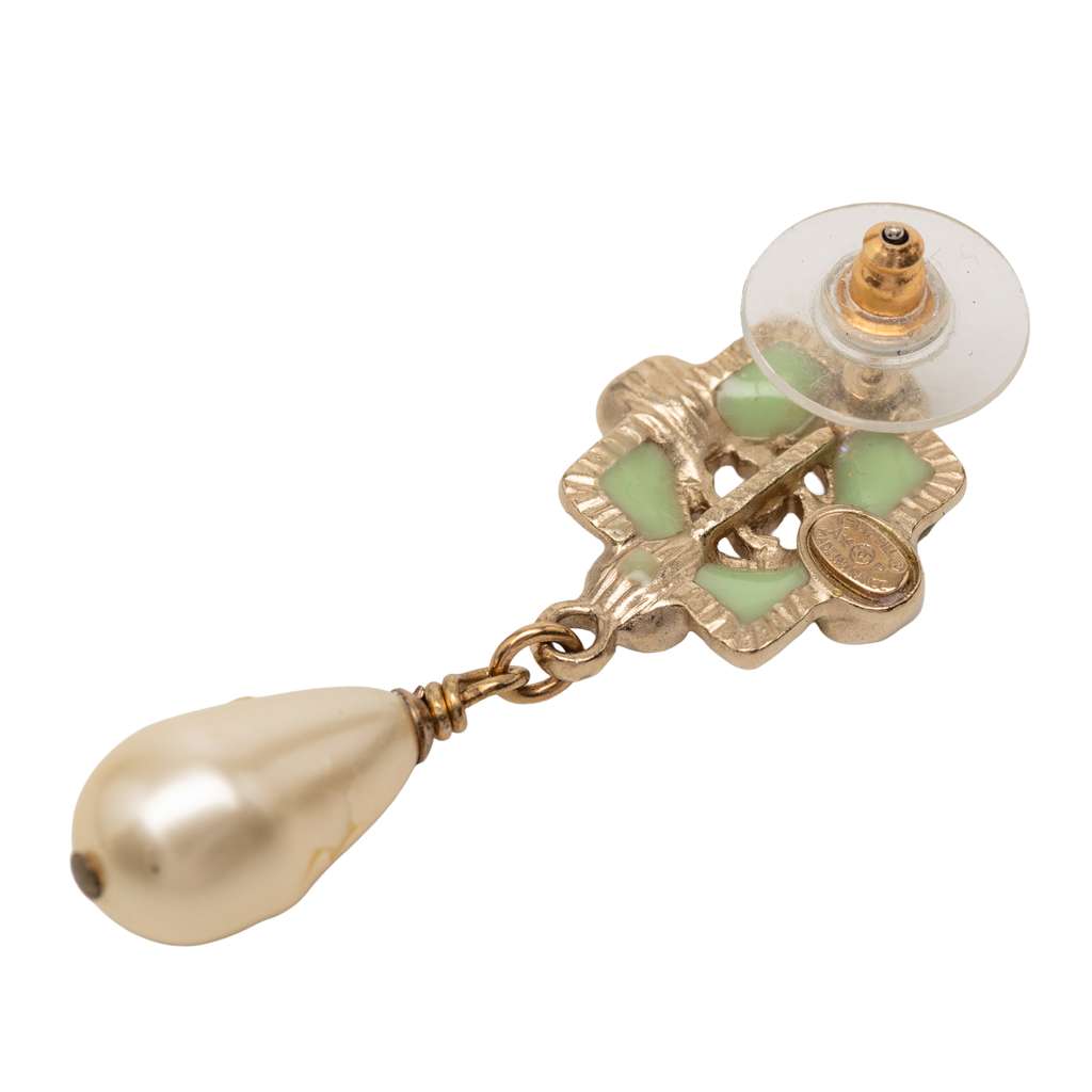 Chanel Gold Plated CC Faux Pearl Resin Push Back Earrings - 3