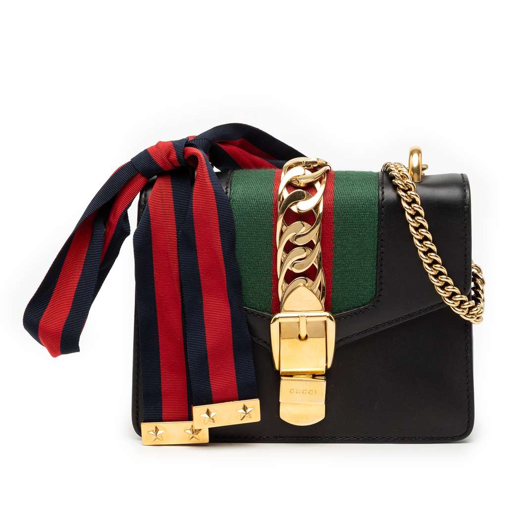 Gucci Mini Leather Web Sylvie Chain Crossbody