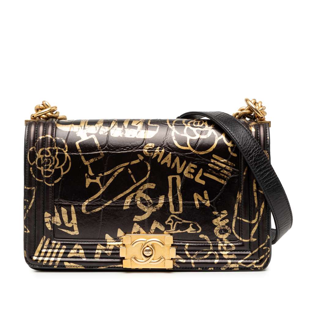 Chanel Medium Croc Embossed Leather Graffiti Cocodile Boy Flap