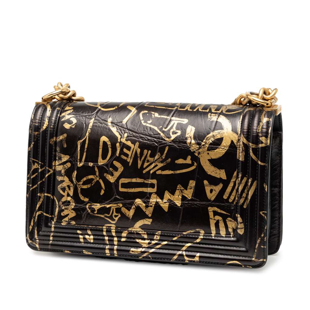 Chanel Medium Croc Embossed Leather Graffiti Cocodile Boy Flap - 2
