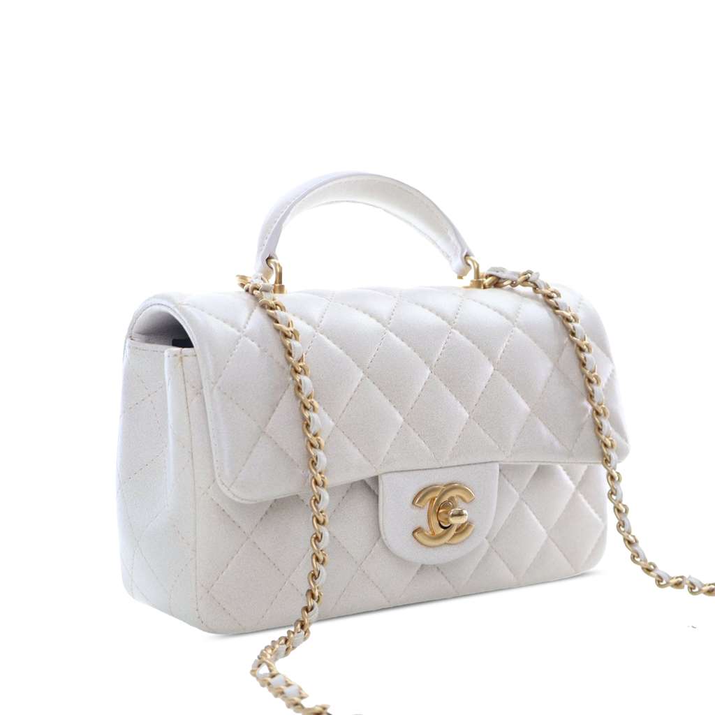 Chanel Mini Rectangular Quilted Iridescent Lambskin Top Handle Flap - 2