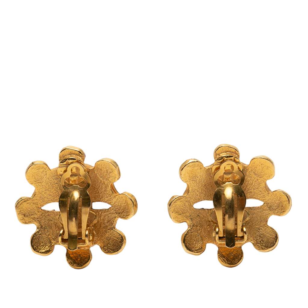 Chanel CC Gold Plated Flower Clip On Earrings - 2