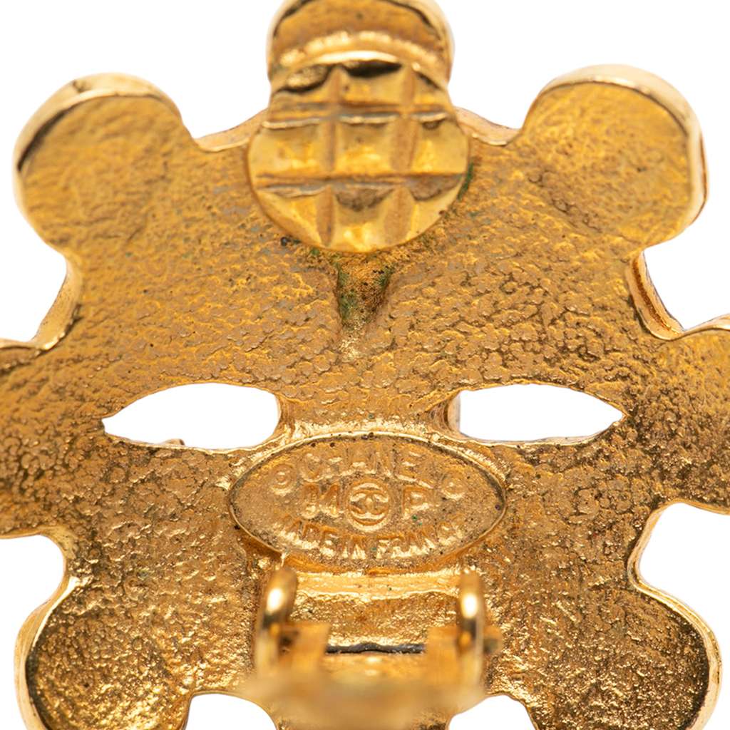 Chanel CC Gold Plated Flower Clip On Earrings - 3