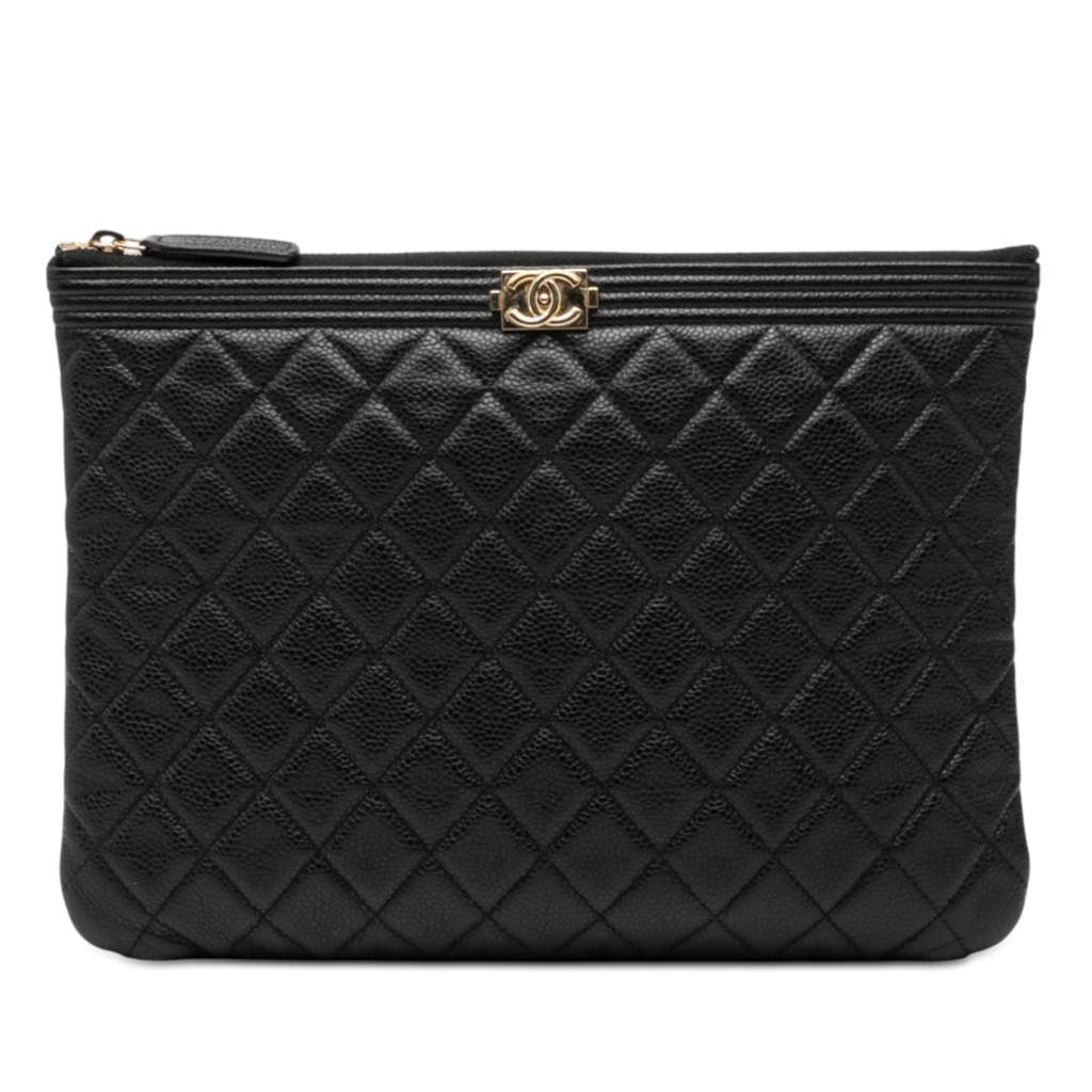 Chanel Medium Quilted Caviar Boy O Case Clutch