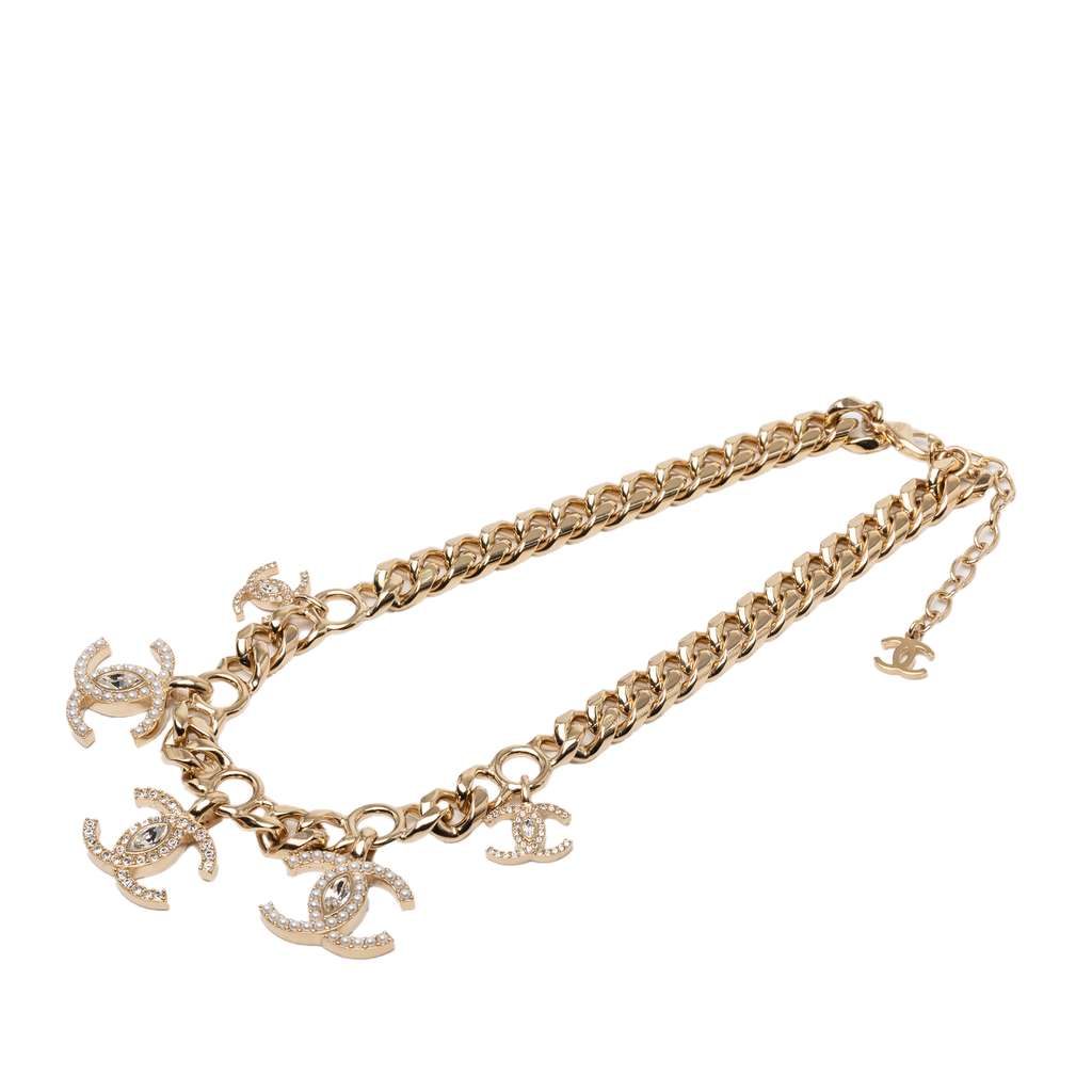 Chanel CC Gold Plated Faux Pearl Crystal Choker Necklace - 4