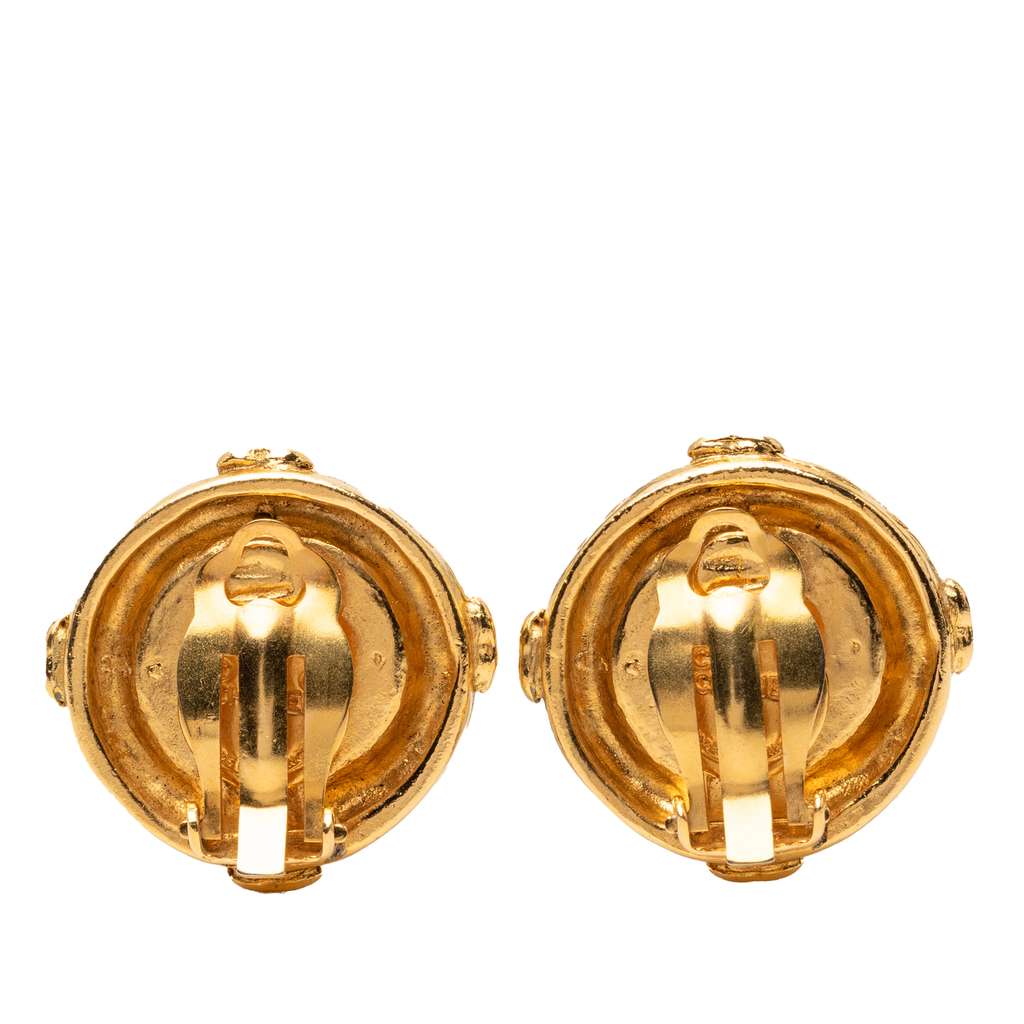 Chanel Gold Plated CC Round Clip On Earrings - 2