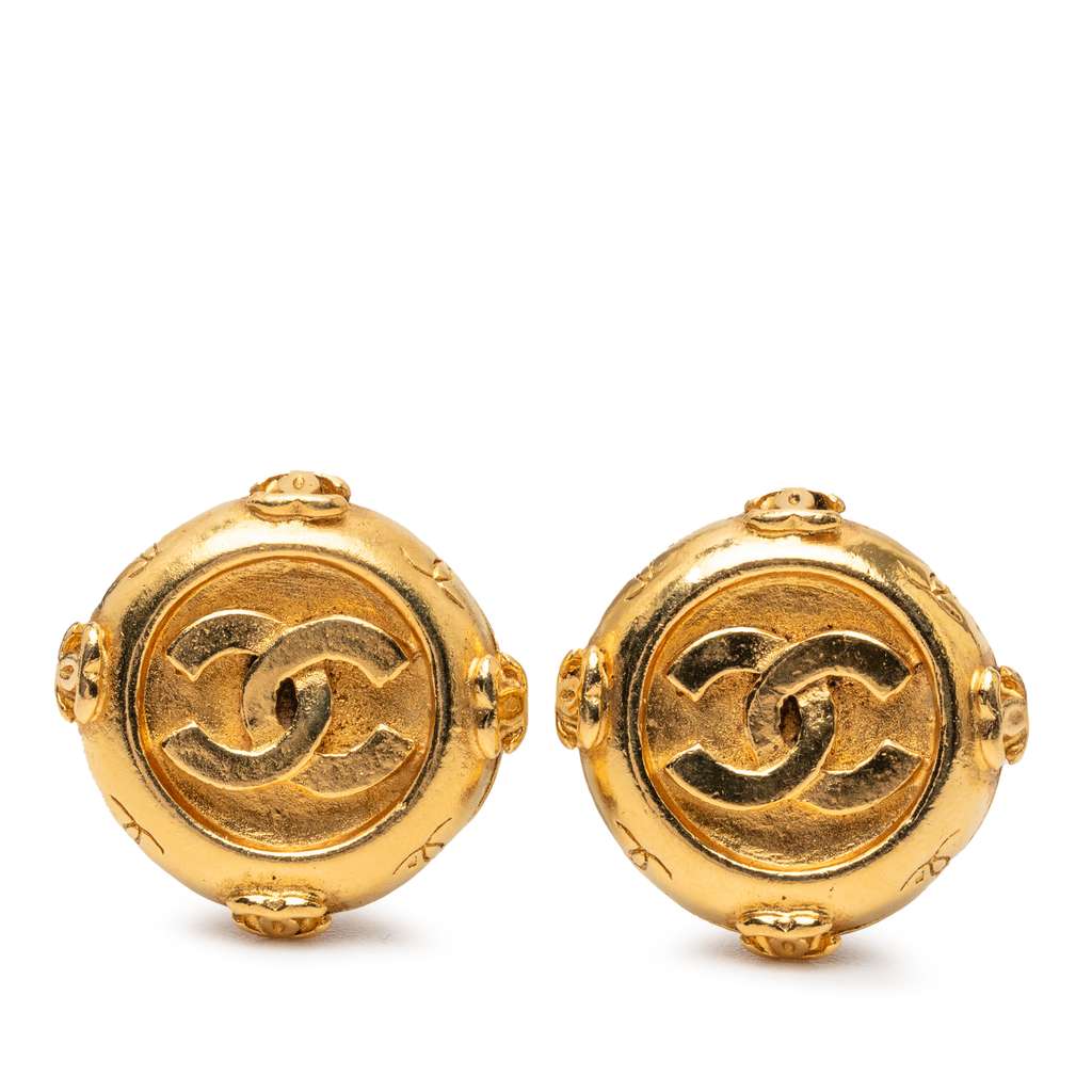 Chanel Gold Plated CC Round Clip On Earrings - 3