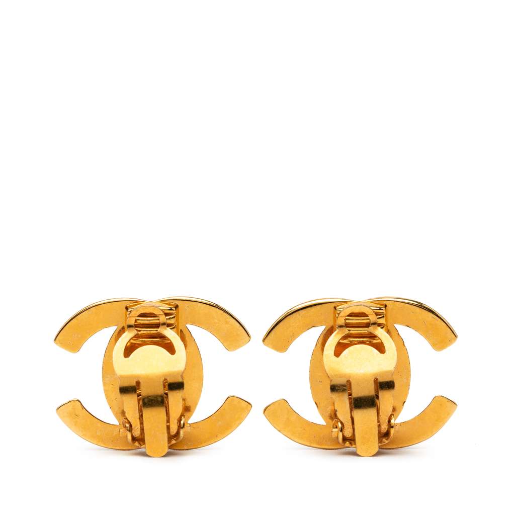 Chanel Gold Plated CC Turn Lock Clip on Earrings - 2