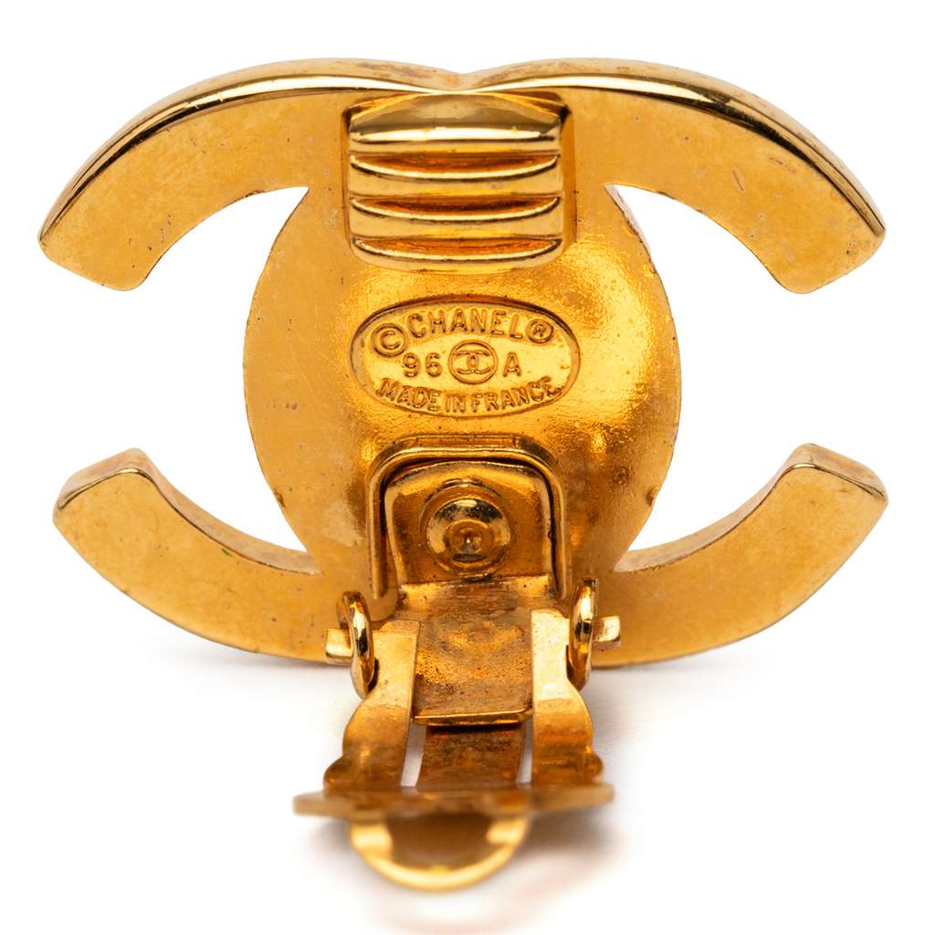 Chanel Gold Plated CC Turn Lock Clip on Earrings - 3
