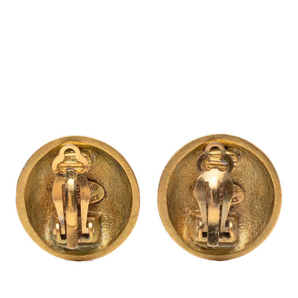 Chanel CC Gold Plated Round Clip On Earrings - 2