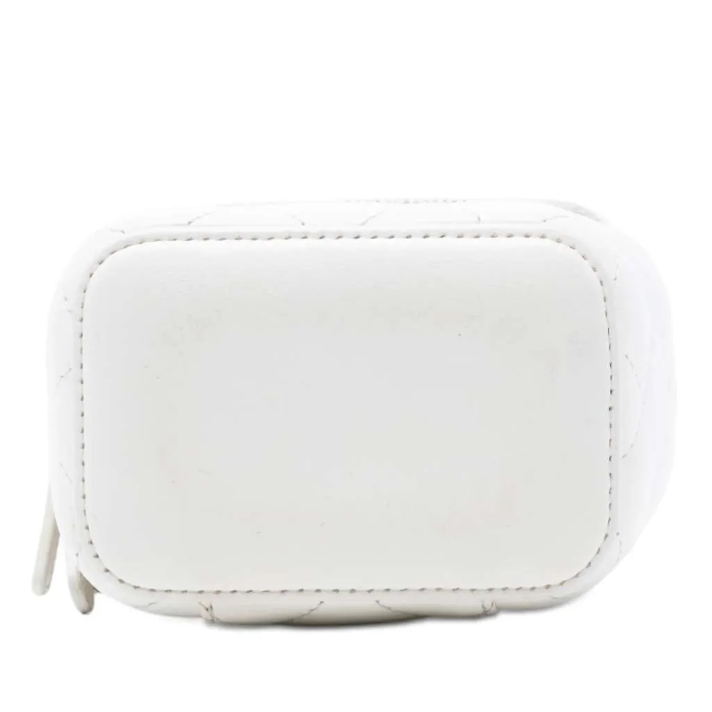 Chanel Mini Quilted Lambskin Camellia Bow Vanity Case with Chain White Leather Very good - Inside View