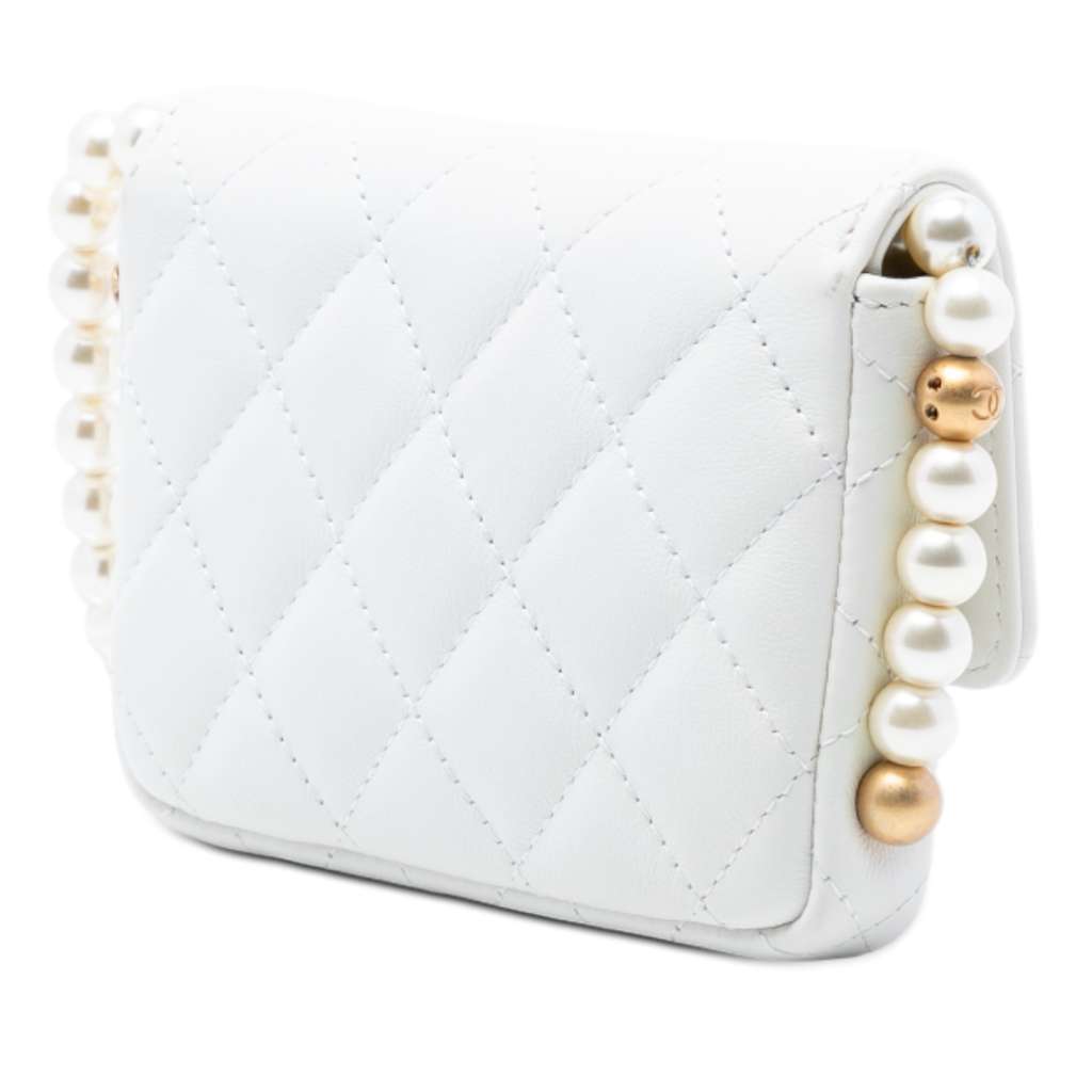 Chanel Quilted Lambskin About Pearls Card Holder On Chain - 2