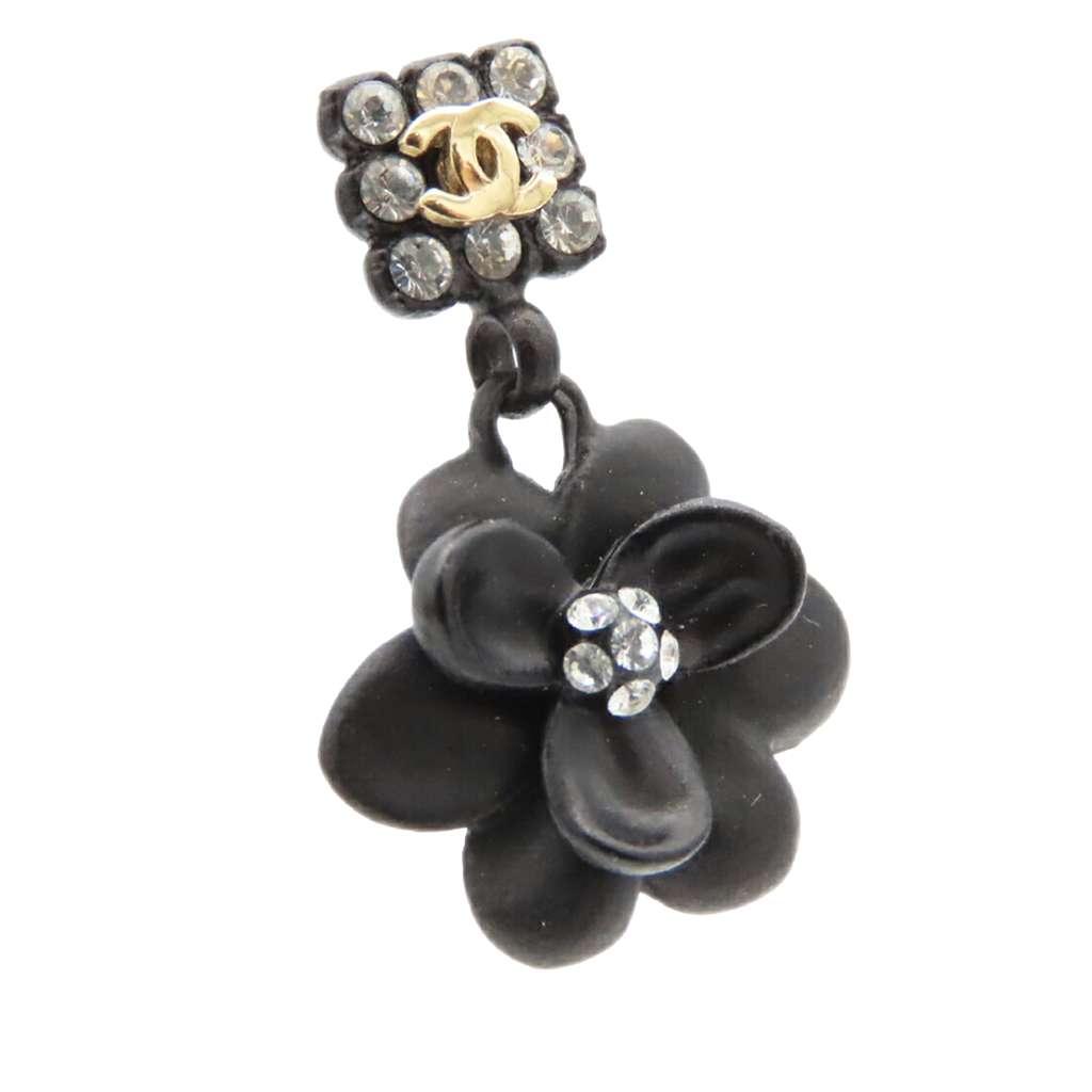 Chanel Resin Rhinestone Camellia Swing Push Back Earrings - 3